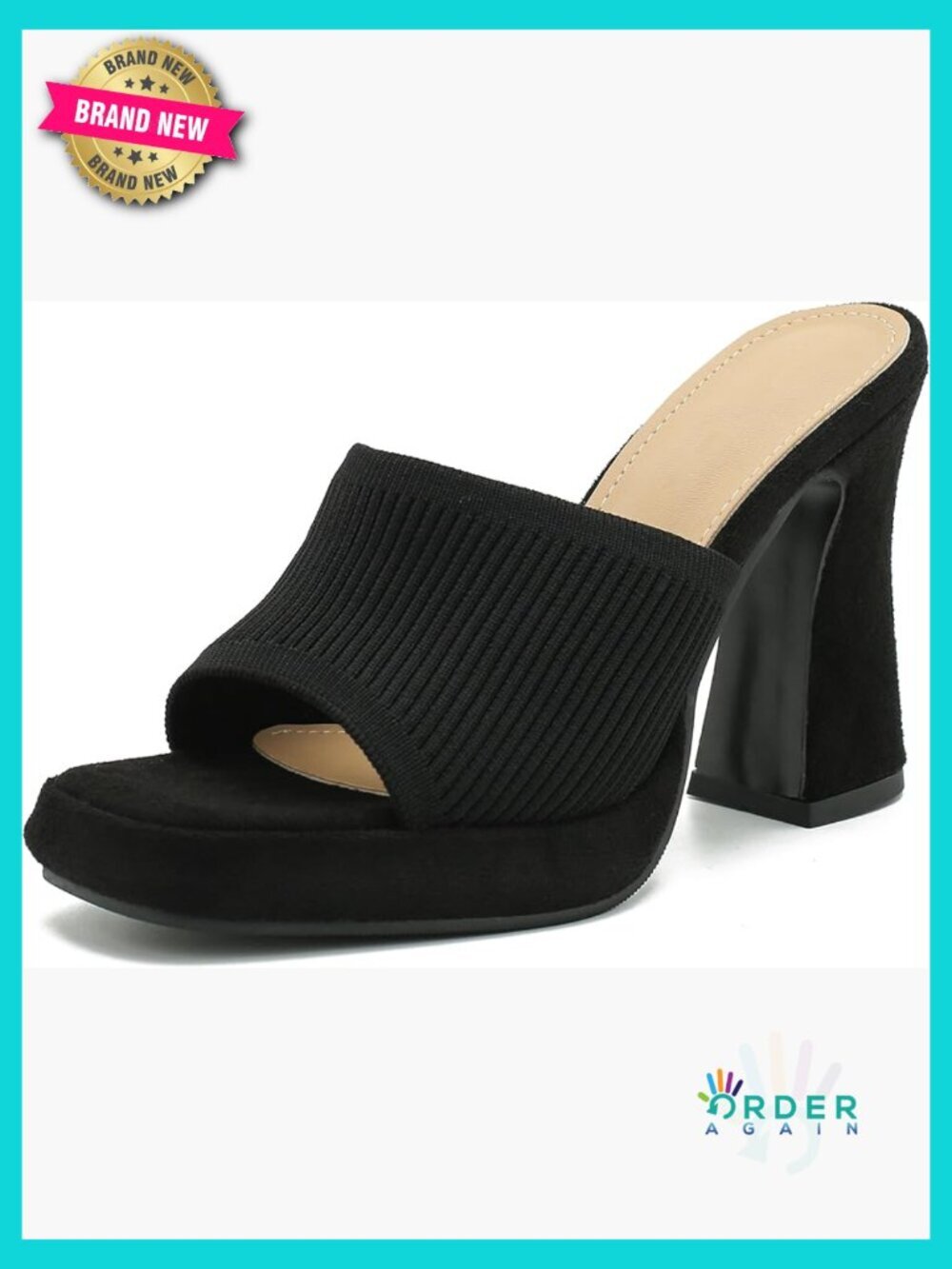 Chunky High Heel Square Toe Platform Mules Slip On Knit Summer Sandals
